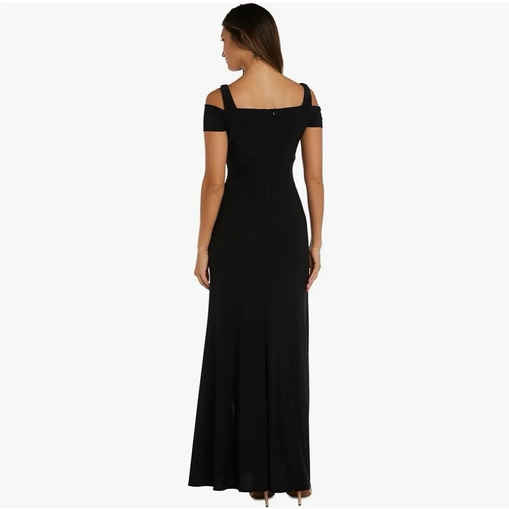 Nightway Elegant Black Evening Gown with slit and cut out shoulders - Picture 2 of 10